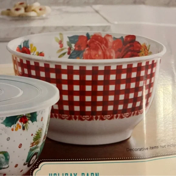 Pioneer Woman Holiday barn melamine nesting serving bowl set with lids farmhouse - Picture 4 of 10